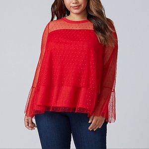 Lane Bryant Tiered Mesh Top With Bell Sleeve